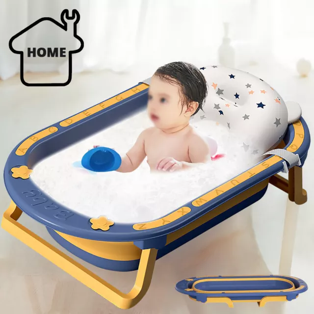 Foldable Portable Baby Bath Tub for Toddler with Baby Cushion For 0-3 years Blue