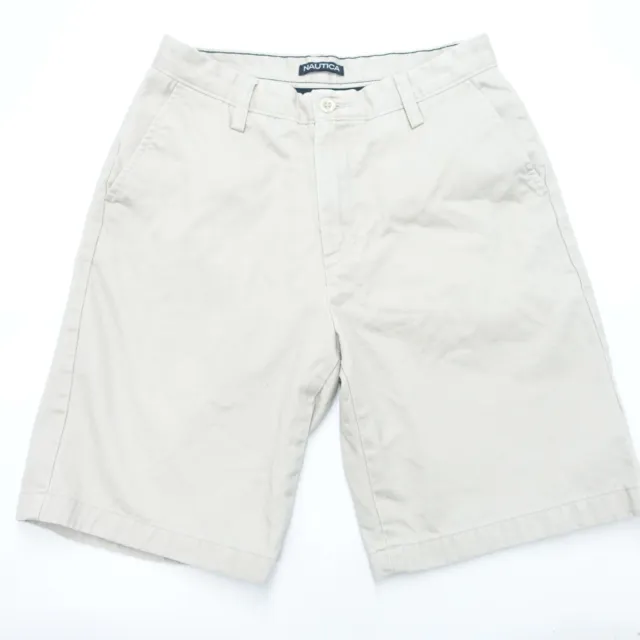 Nautica Shorts Men's 30W Beige Denim Logo Zip Fly Slash Pockets Chino Cotton