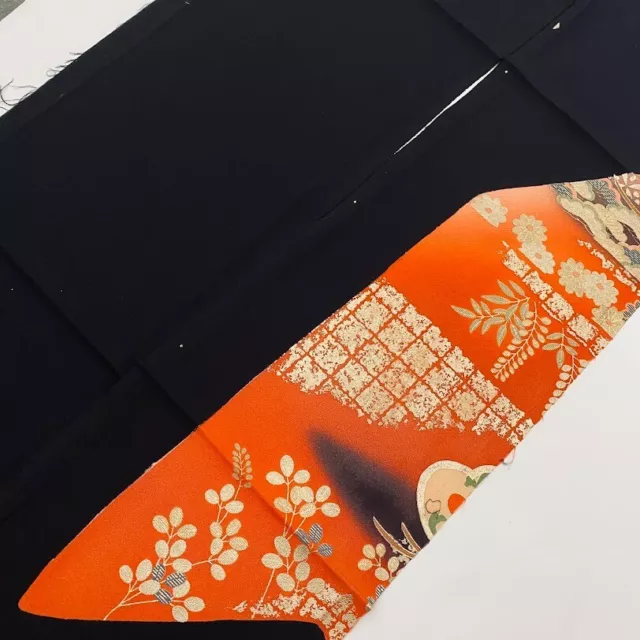Majestic #Fset LONG Vintage Tomesode Black Silk Kimono Fabric ToE27
