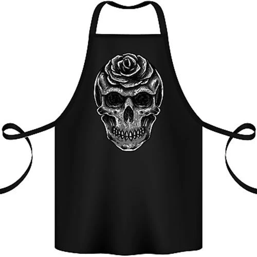 Rose Skull Biker Gothic Cotton Apron 100% Organic