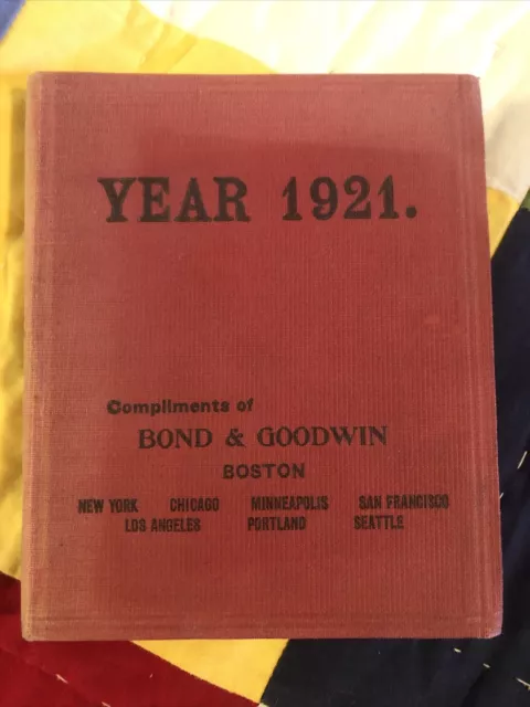 Antique 1921 Red Calendar Book Bond & Goodwin RARE & UNIQUE