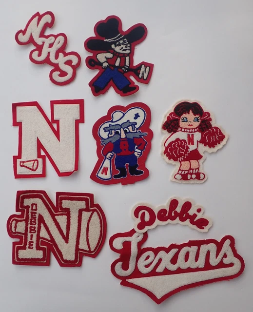 8 Vintage 1980s Cheerleader Letterman Emblems Red White Chenille Texans NHS