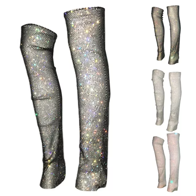 Womens Covers Dance Leg Rhinestones Fishnet Party Warmer Fashion Socks 1 Pair