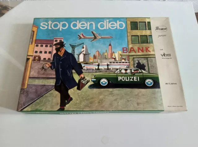 Altes Perma Spiel "Stop den Dieb" mit Vib Würfelgerät komplett ca. 60er Jahre