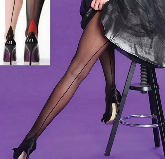 SILKY SCARLET SEAMED TIGHTS CUBAN HEEL RETRO 1940's - MEDIUM OR LARGE