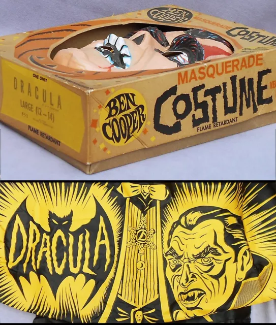 1960s Universal Monster DRACULA Halloween Costume BEN COOPER Vampire Mask w/ BOX