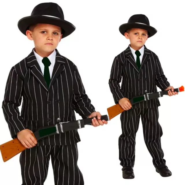 4-12 Childrens Kids Girls Boys Gangster Pinstripe Suit Fancy Dress Costume