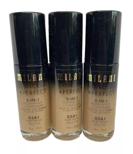 MILANI-CONCEAL + BASE PERFECTA 2 EN 1-03A1 BEIGE PURO-1 OZ. Paquete de 3