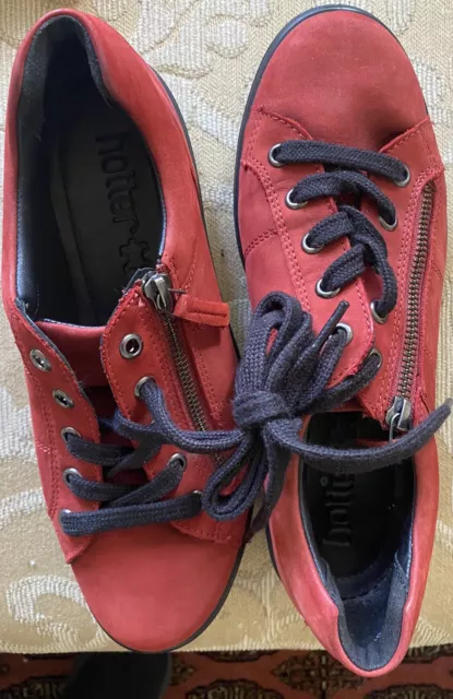 NUOVE scarpe stringate casual nabuk da donna Hotter taglia 6,5 nuove con etichette rosso ruggine vacanze di primavera