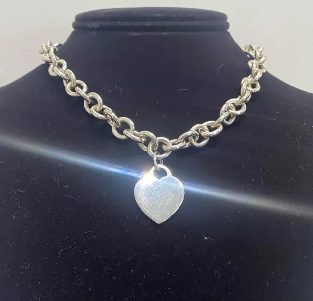 TIffany & Co. Sterling Silver Heart Tag Chain Choker Necklace- 16"