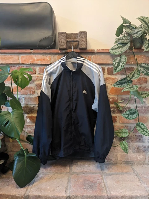 Giacca da track vintage Adidas retrò 3 righe nero grigio tuta top taglia large