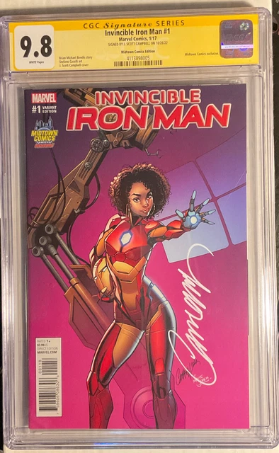 Invincible Iron Man 1 CGC SS 9.8 signed J Scott Campbell, NM Riri Williams cover