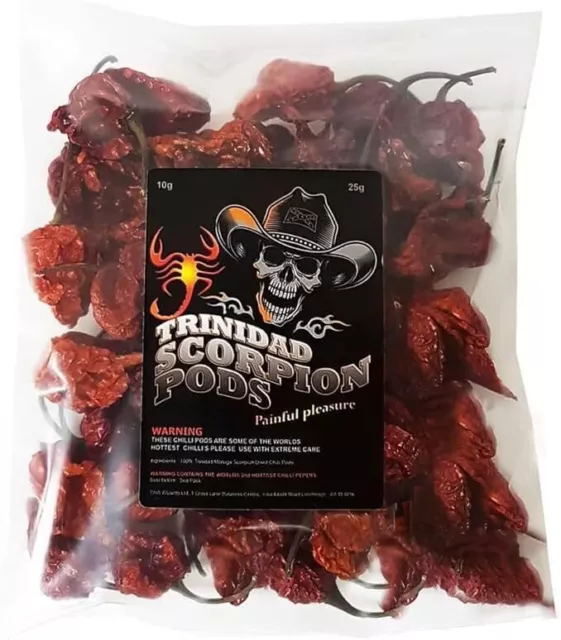 Trinidad Moruga Scorpion Dried Pods 2nd Worlds Hottest Chilli Pods 5 Pods-1kg