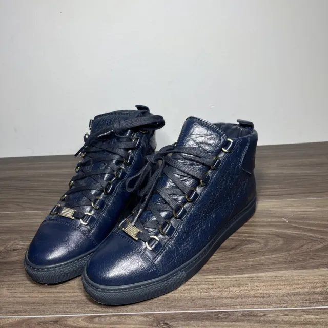 BALENCIAGA 'Arena' Navy Blue Leather Sneakers Mens Size US6  EUR 37