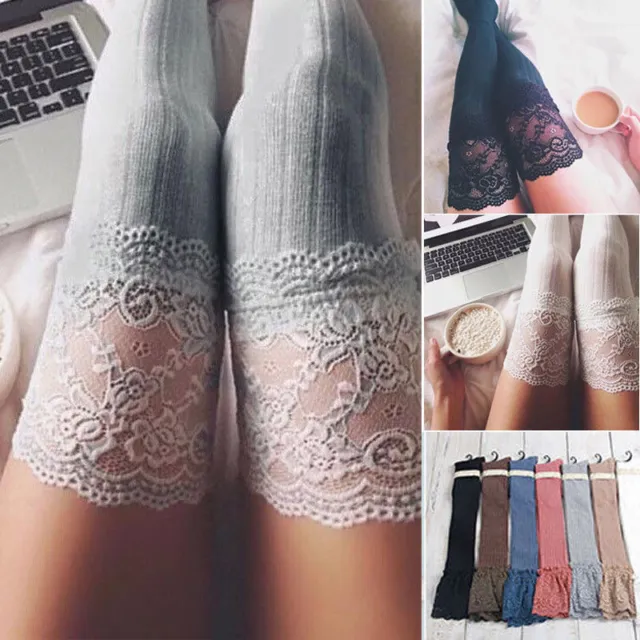 Womens Ladies Lace Thigh High Over the Knee Socks Knitting Long Warm Stockings