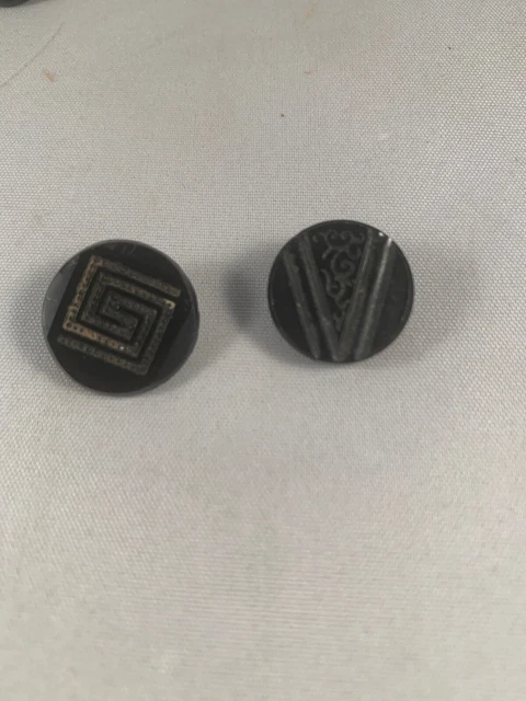 Two Art Deco Vintage Antique Late Victorian Black Glass Button Buttons 2