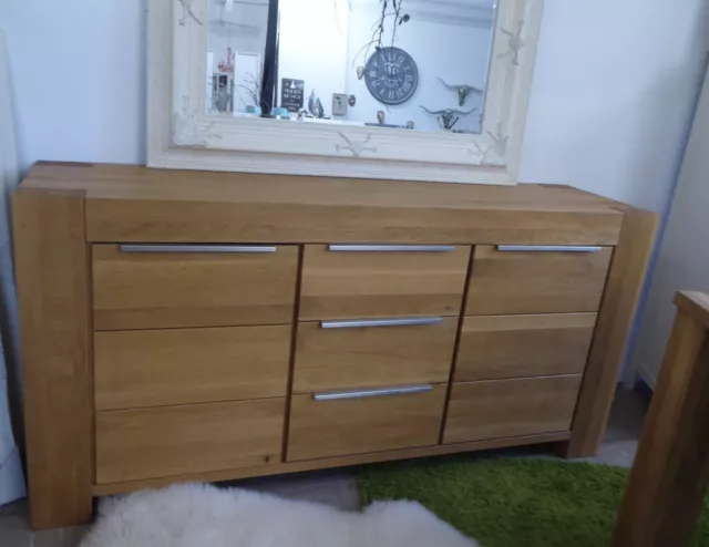 Holz Sideboard, Anrichte, Eiche/Buche Kommode mit Pfosten, 2 Türen 4 Schubkästen