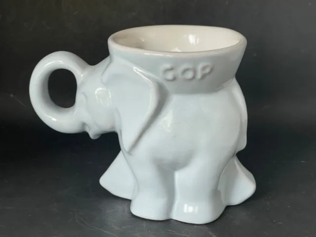 Vintage Frankoma Pottery Republican GOP Elephant Mug 1986 Light Blue