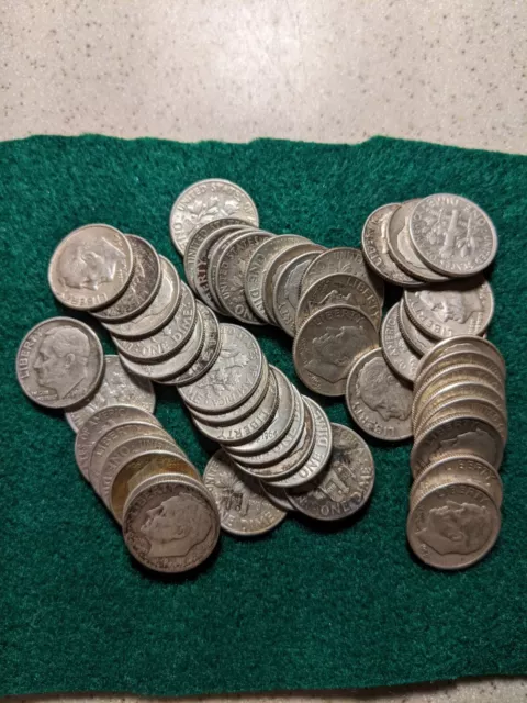 Roll 50 Silver Roosevelt Dimes 1946-1964