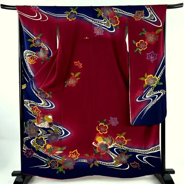 Japanese kimono SILK"FURISODE" long sleeves,Gold thread,Embroidery,L5'4"..3656