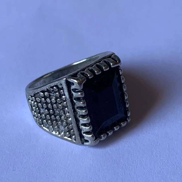 Extremely Old Islamic Ottomans Warrior Silver Engraved Ring With Black Stone