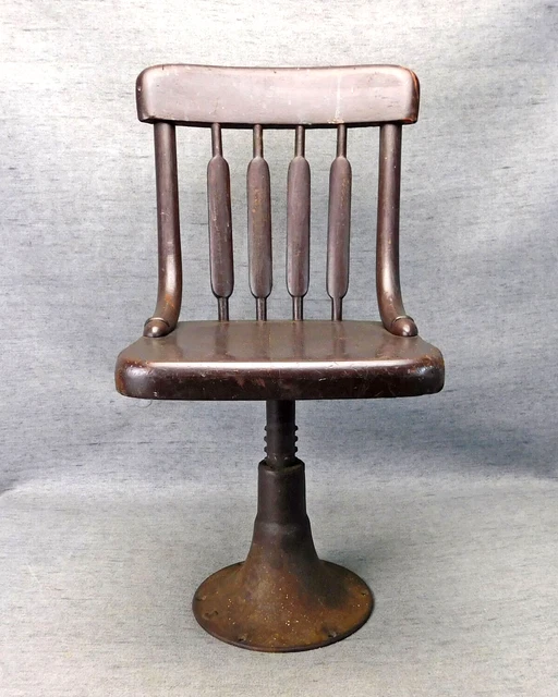 ANTIQUE WOOD & Cast Iron Base Adjustable School Childs Chair Unmarked