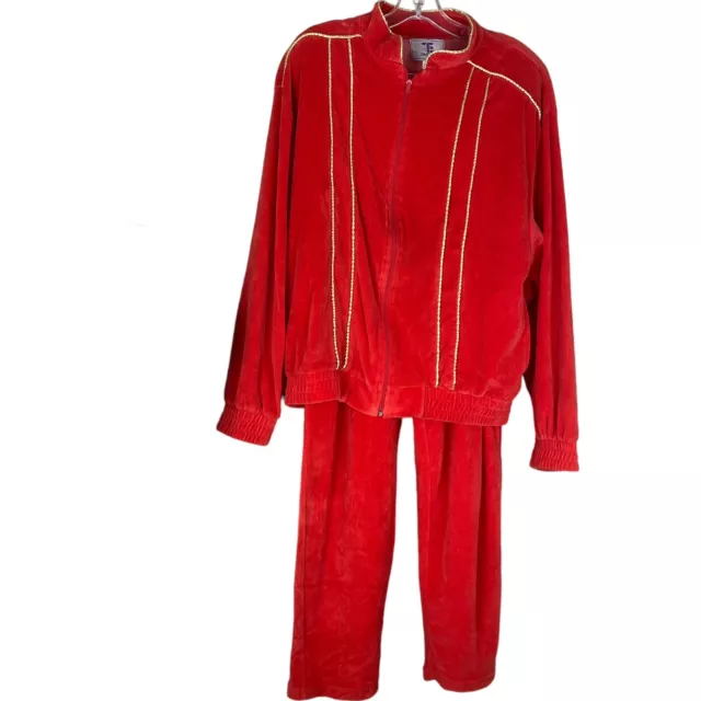 VTG 80’s/90’s Velour Track Suit Oleg Cassini Women’s Sz LARGE High Waisted Red