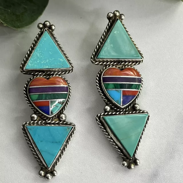 Vintage Betty Piaso Sterling Silver Turquoise Navajo Native American Earrings 2
