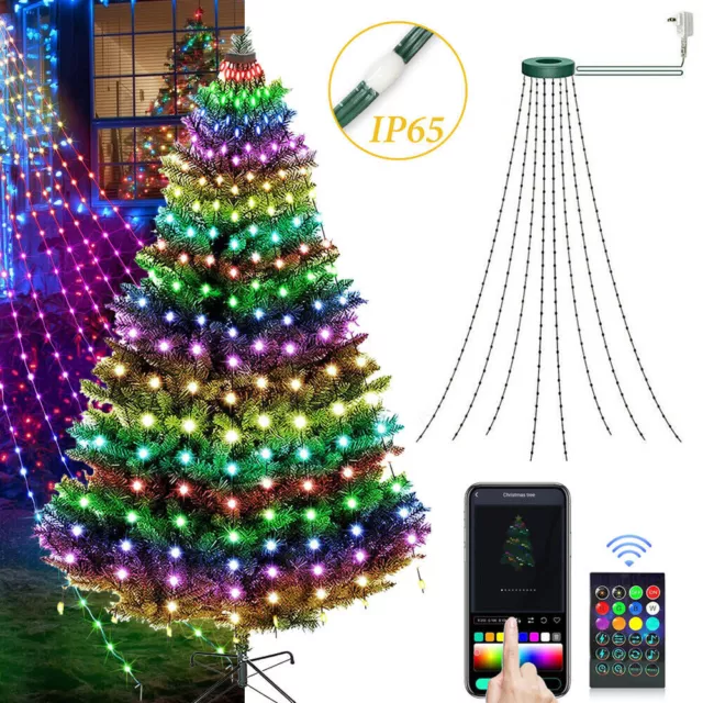 160LED Christmas Tree Waterfall Lights Fairy String Outdoor Waterproof Decor RGB