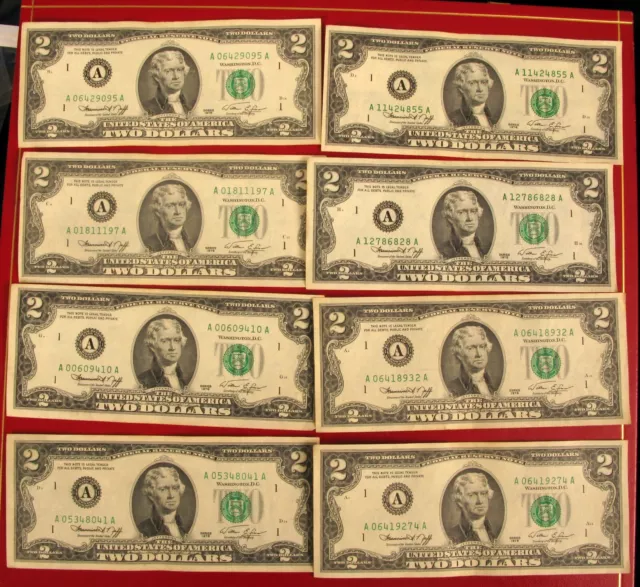 Vintage Lot Of Paper Money Usa $2 Two Dollar Bills 1976 Bicentennial Notes !!!