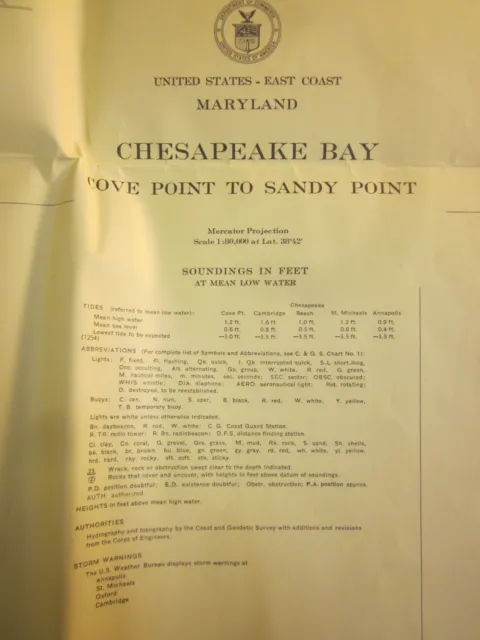 US Coast and Geodetic Maritime Survey  1955 Chesapeake Bay  Cove Point   Chart