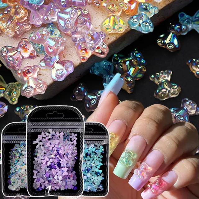 100 Pz/Borsa 3D Aurora Archi Nail Strass Mix Nastro Farfalla Classic Nail ^