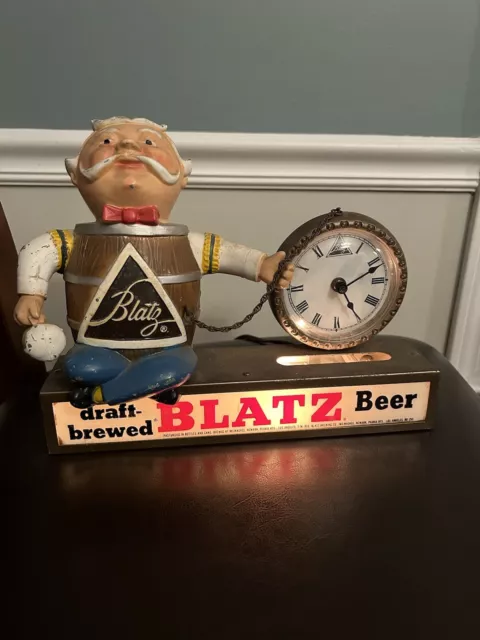 Vintage 1950 Blatz Beer Barrel Man Lighted Sign And Clock.