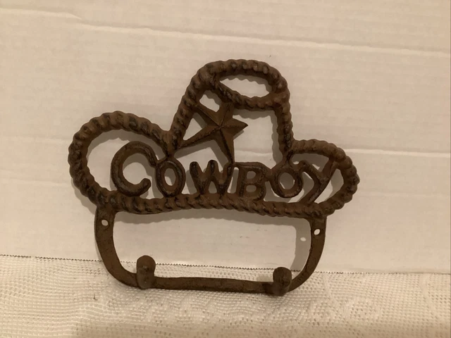 Western Cowboy Cast Iron Hat Wall Mount Rustic Key Holder Decor.