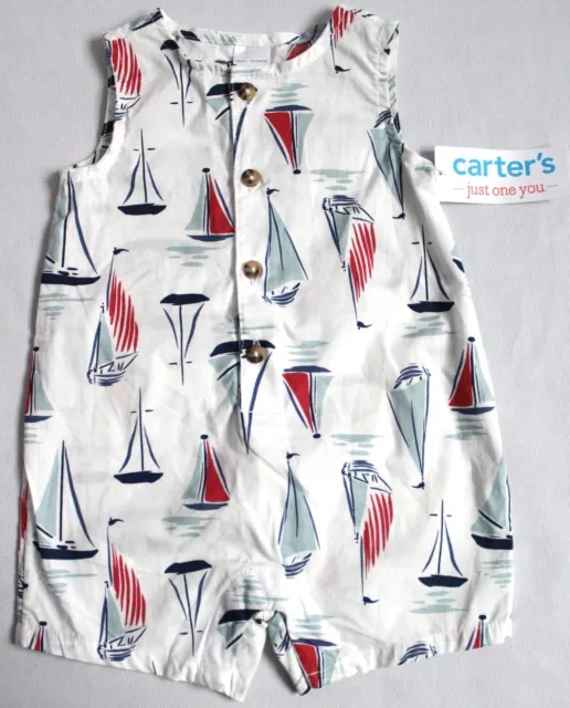 Just One You Carters Baby Boy Size 3M White Sleeveless Sailboat Print 1P492110