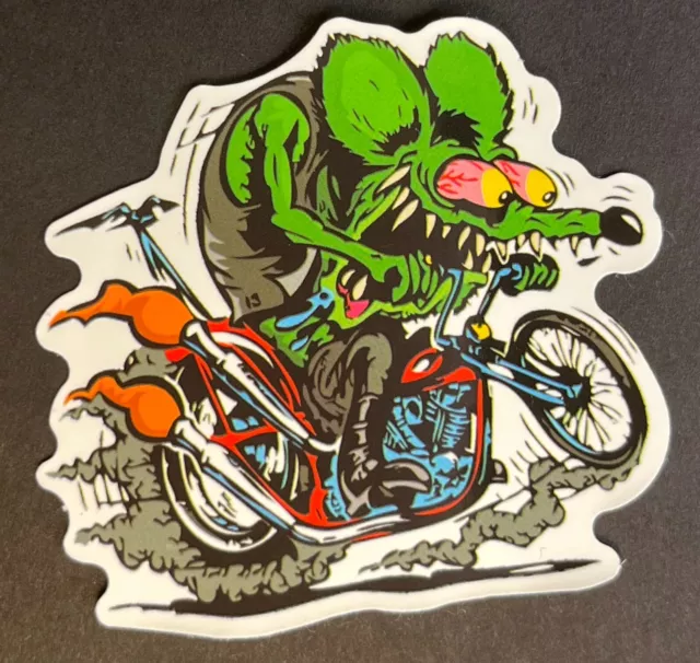 Big Daddy Ed Roth - Rat Fink R.F. on Motorcycle Vinyl Decal BUMPER STICKER Big Daddy Ed Roth - Rat Fink R.F. on Motorcycle Vinyl Decal BUMPER STICKER