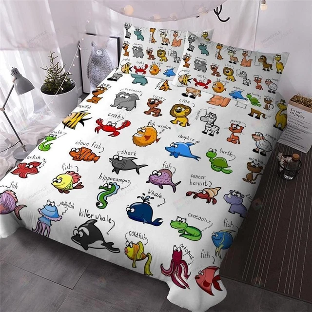 Popxstar  100% Cotton Bedding Set Cartoon Cute Animals Duvet Cover Set Bed Linen Flat Sheets Set 2 Pillowcases Single Double Queen Size