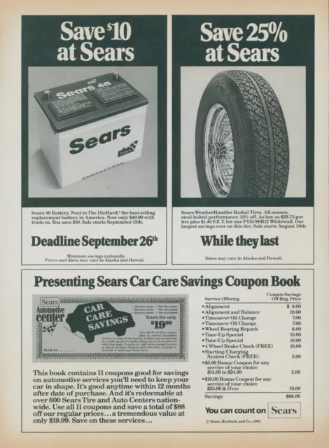 1981 Sears Care Care 48 Battery Weather Handler Tire Care Vintage Print Ad SI4