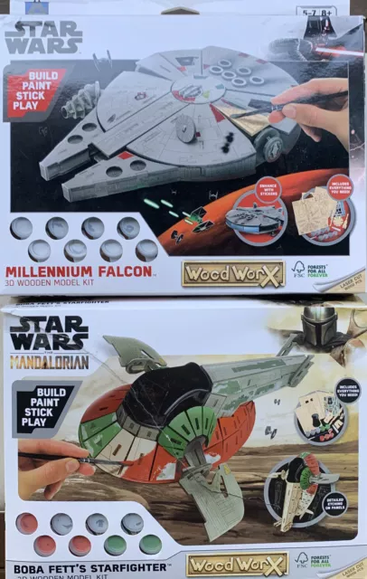 Star Wars Wood Worx Millennium Falcon & Slave 1 Paint And Assembly Activity Sets