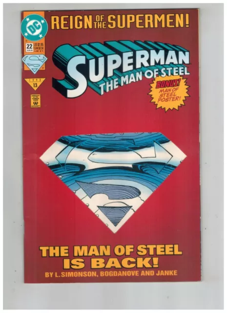 Superman The Man of Steel 22  Die-Cut Cover  1993 Fine DC Comic