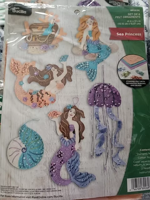 Bucilla Sea Princess Set of 6 Ornaments Felt Kit c2020 Mermaid Ocean 89269E