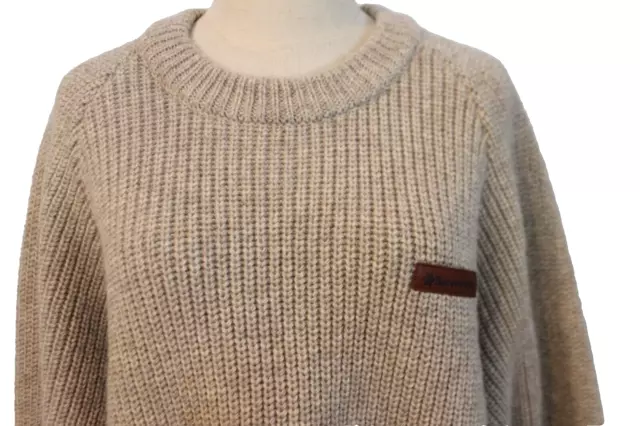 Norsewear New Zealand Mens Size L Oatmeal Beige Pure Wool Jumper repaired 2