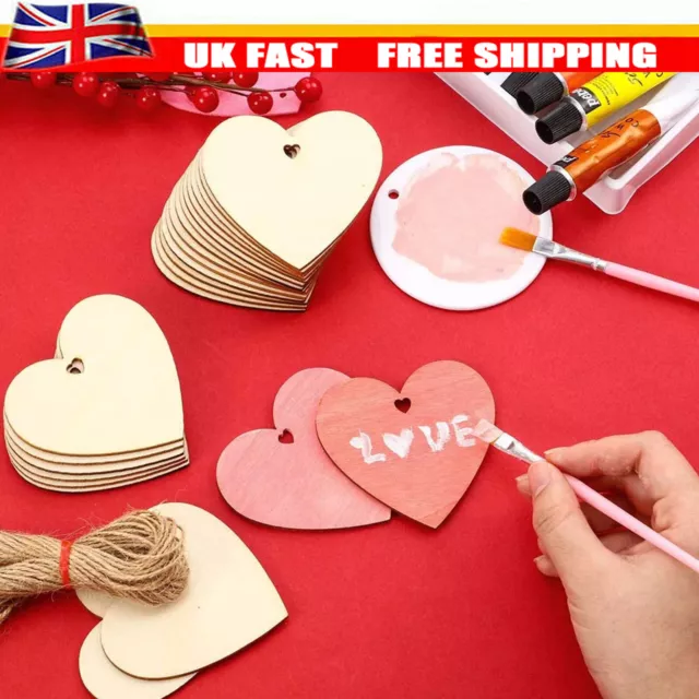 10/30/50x Wooden Hearts Shape Embellishments Craft Blank Wedding Decor  Craft