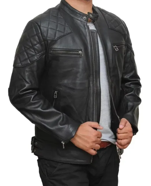 Mens Leather Biker Jacket Genuine Lambskin Leather Motorbike Distressed Jacket