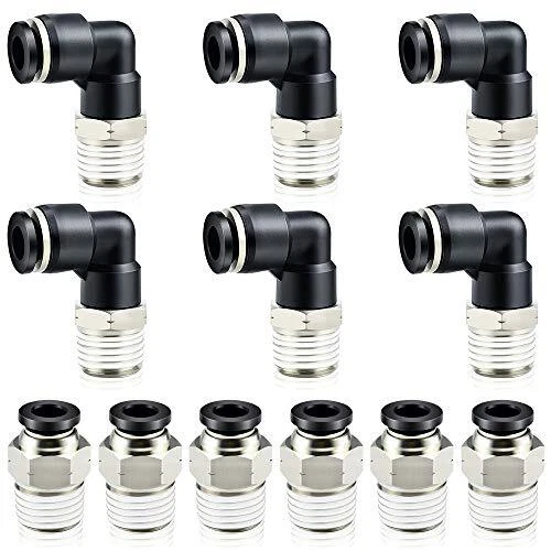 Elbow And Straight Combination 3/8 Inch Tube Od X 1/4 Inch NptThreaPush 12 Pack