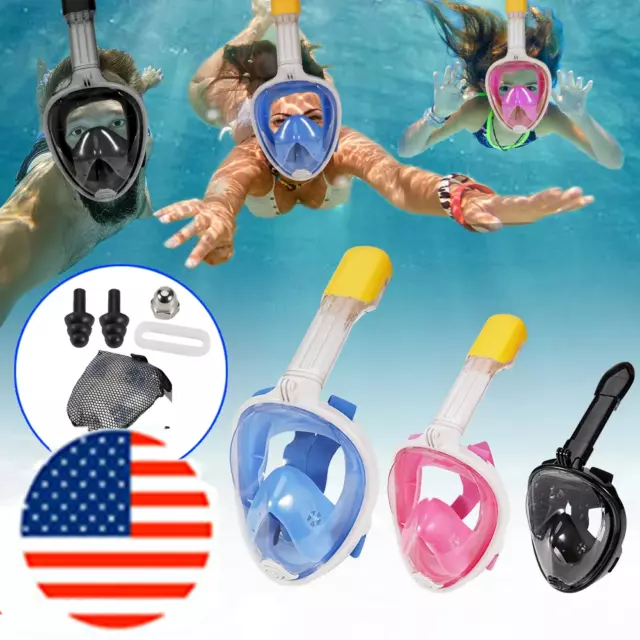 Full Face Snorkel Mask Swimming Diving Mask Anti-Fog Anti-Leak Safe Breathing US