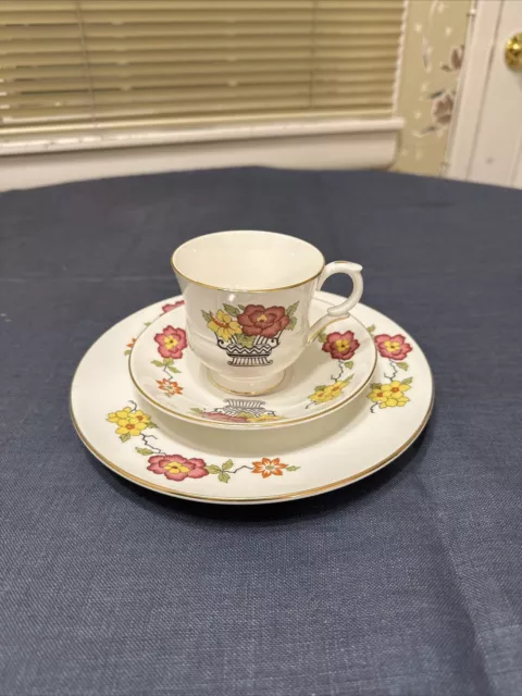 staffordshire fine bone china England flower basket Cup Saucer Plate