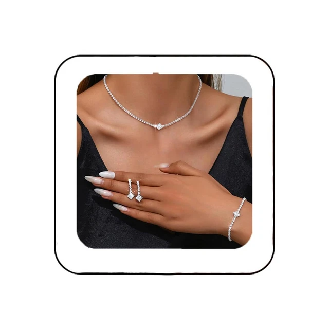 Set Gioielli Da Sposa Con Strass - Collana E Orecchini In Argento Per Occasioni Speciali