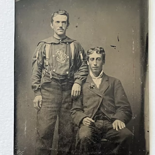 Antique Tintype Photograph Handsome Affectionate Men Anchor Sailor Shirt Gay Int