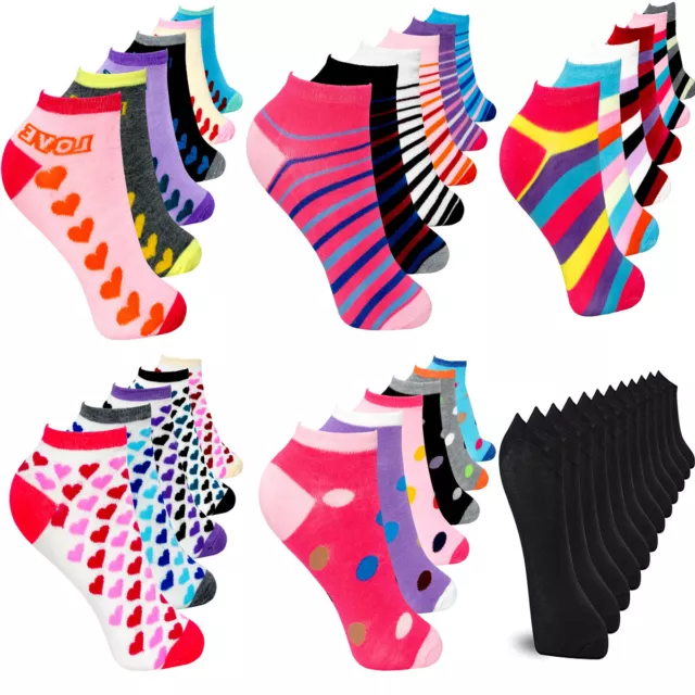 12 Pairs Ladies Trainer Socks Women  Designs Low cut Liner Sports Adults 4-7